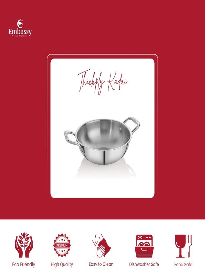 Embassy Stainless Steel Premium Thickply Kadhai (1800 ml, Size 12) - Image 2